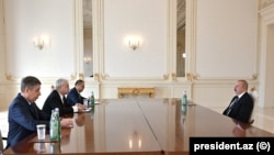 Ադրբեջանի նախագահ Իլհամ Ալիևն ընդունում է ԵԱՀԿ Մինսկի խմբի ռուսաստանցի համանախագահ Իգոր Խովաևին, Բաքու, 5-ը սեպտեմբերի, 2023թ.