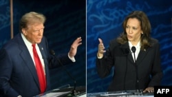 АКШ президенттигине республикачылардын атынан талапкер Дональд Трамп жана Демократиялык партиянын талапкери Камалла Харрис. 10-сентябрь, 2024-жыл.