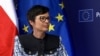 EU Enlargement Commissioner Marta Kos speaks to Radio Free Europe/Radio Liberty during an interview in Prague on April 28