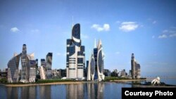 Azerbaijan's ambitious Khazar Islands project (artist's impression) could benefit from a new advance in elevator technology. 