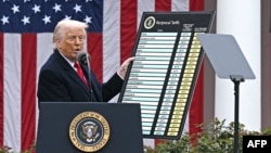 US President Donald Trump delivers remarks on reciprocal tariffs at an event in the Rose Garden at the White House on April 2.