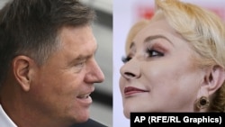 ROMANIA -- A combo photo shows incumbent President Klaus Iohannis (left) and former Prime Minister Viorica Dancila