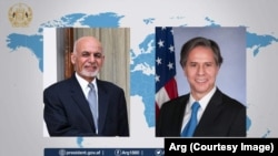 Afghan President Ashraf Ghani (left) and Antony Blinken, U.S. Secretary of State.