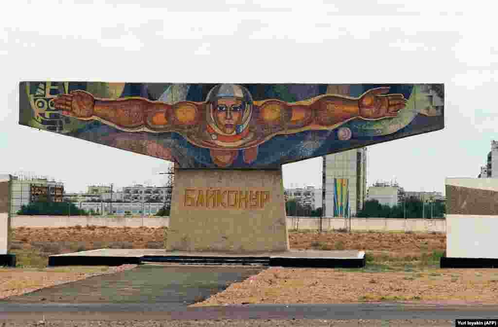 A mosaic in central Baikonur. Russia pays Kazakhstan about $115 million each year for use of the launch base. The lease is set to expire in 2050 but the Kremlin is currently building its own launch site in Russia's Far East. 