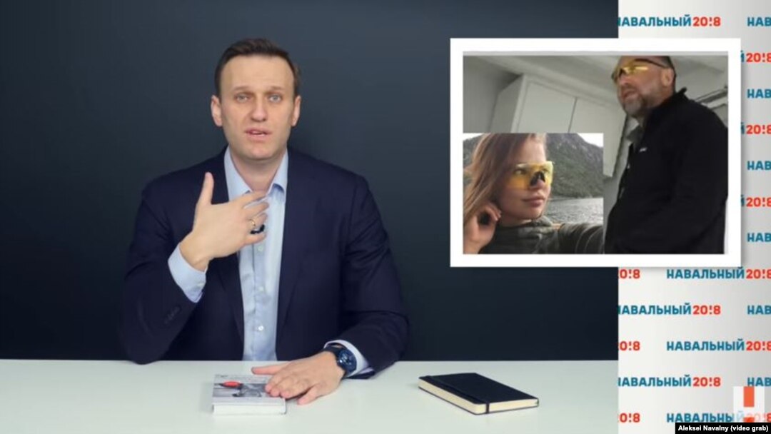 A video grab from the Navalny video about billionaire Oleg Deripaska and Deputy Prime Minister Sergei Prikhodko