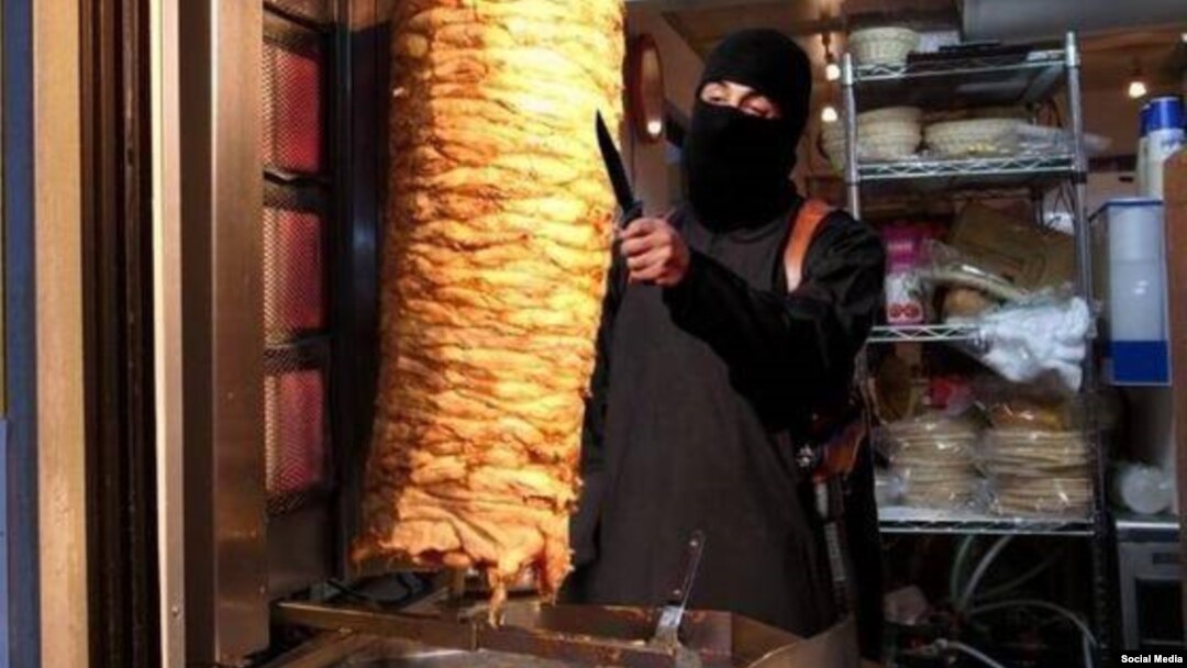 Other images mock "Jihadi John" directly, such as this photoshopped picture that shows the British militant using his knife to make a kebab.